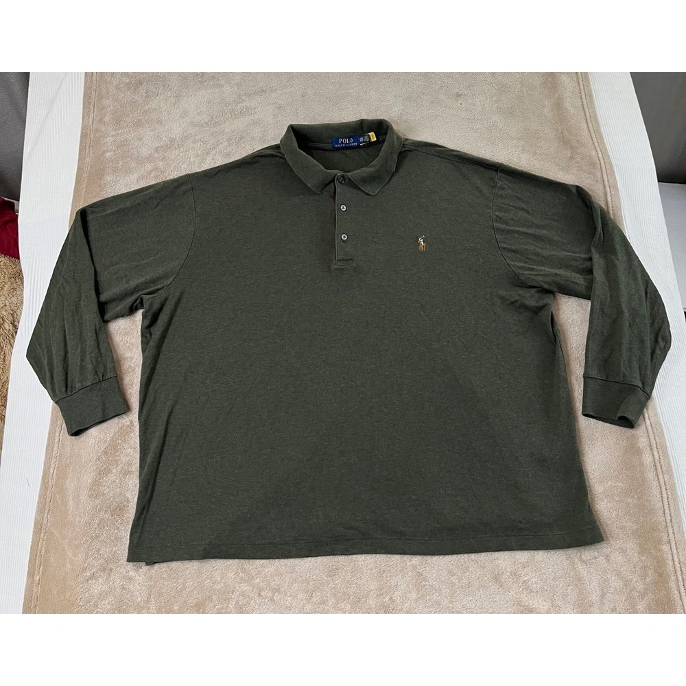 Polo Ralph Lauren polo Shirt Men's size 2XB BIG Olive Green Cotton long sleeve